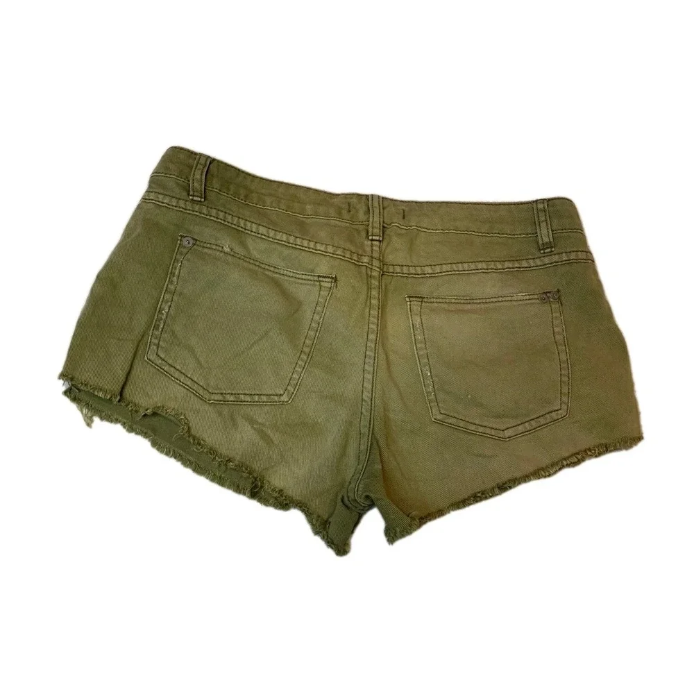 Free People Cut Off Denim Shorts Womens 28 Olive‎ Green Distressed Boho Grunge